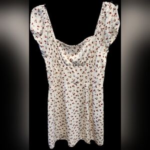 Aeropostale Smocked Puff Sleeve Babydoll Mini Dress S Cherry Coquette Milkmaid